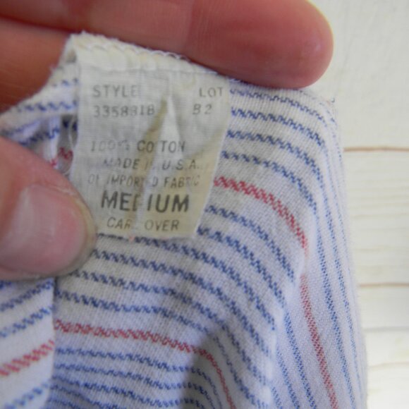 VINTAGE CHRISTIAN DIOR 100% COTTON PINSTRIPE MADE IN USA LONG ROBE SZ M BLUE/WHI - Picture 8 of 9